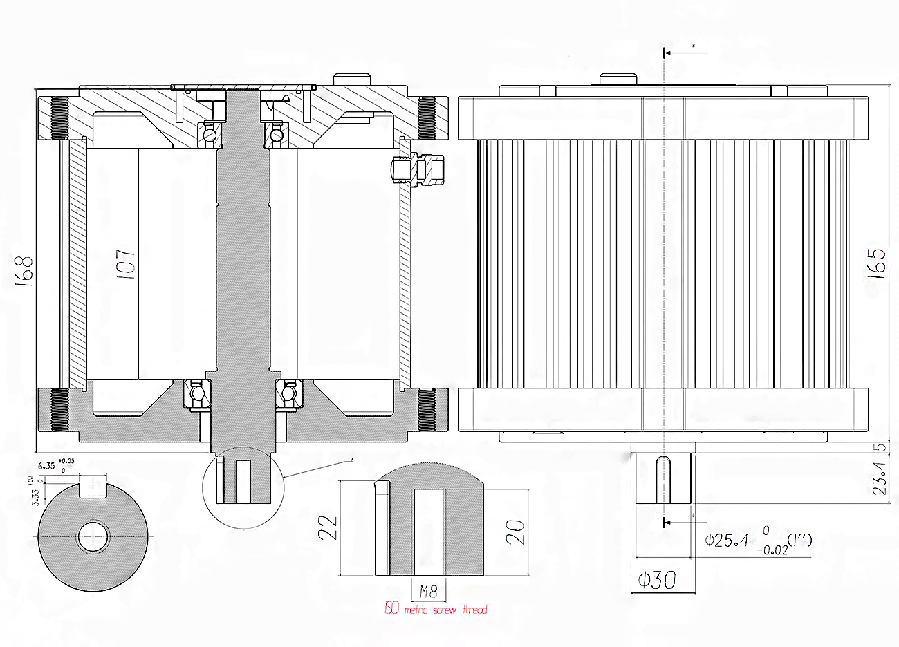 Plan et dimensions moteur moto 5000w central brushless BLDC : vue du dessus